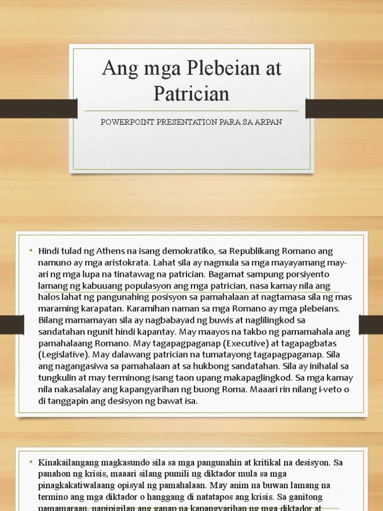 Ang Mga Plebeian at Patrician | PDF