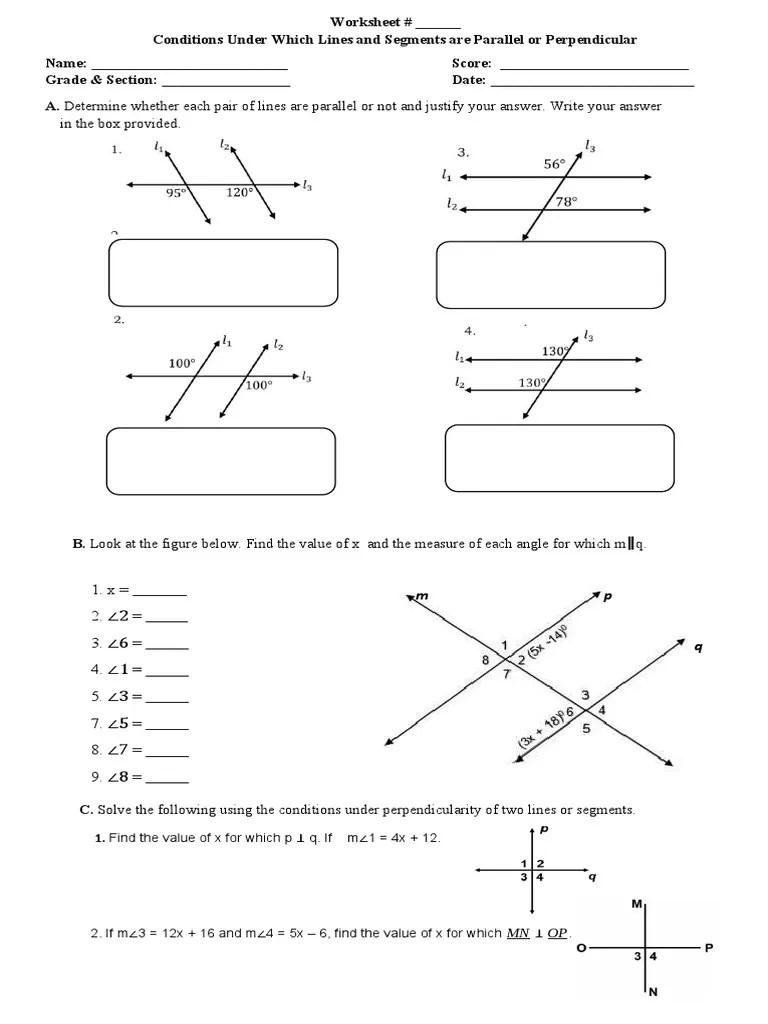 ConditionsUnderWhichLinesandSegmentsareParallelorPerpendicularWorksheet1 PDF