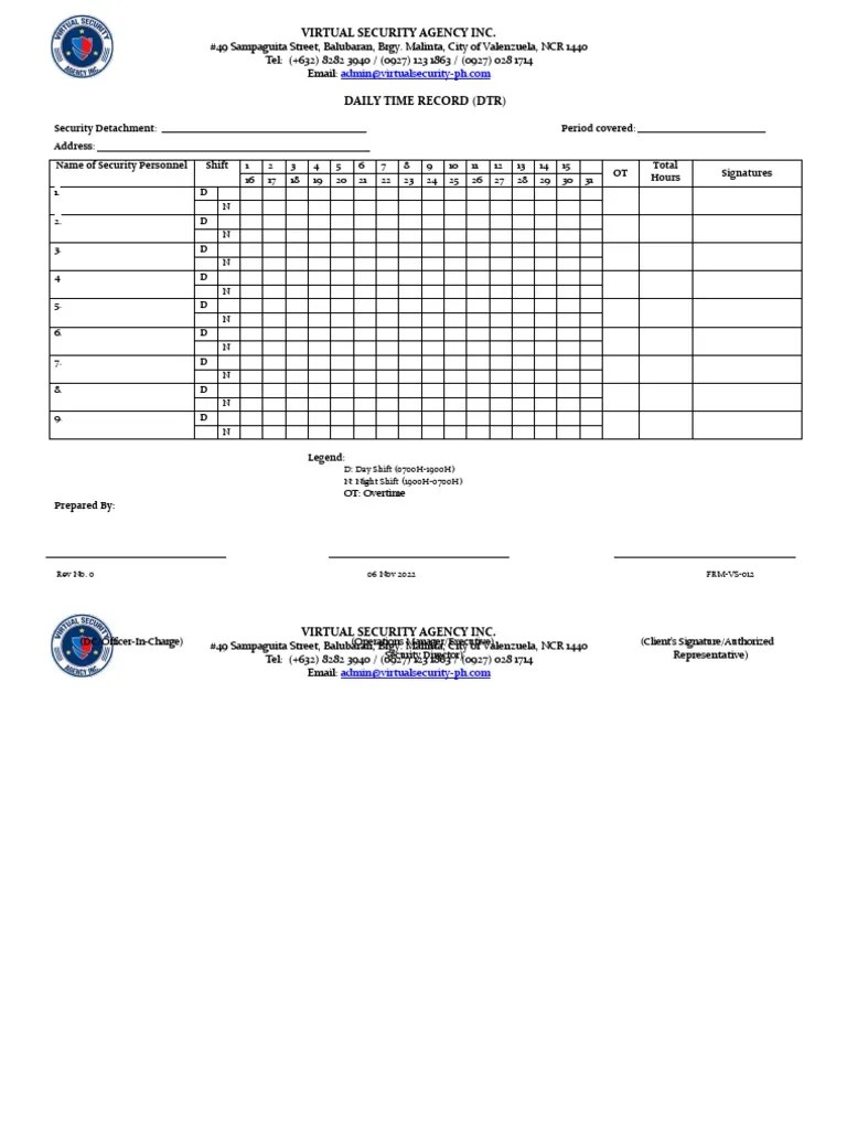 Daily Time Record template PDF