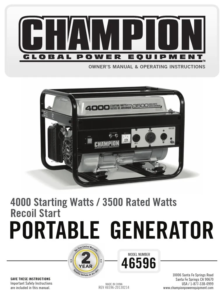Champion Generator 46596 - Manual-English | PDF | Ac Power Plugs And
