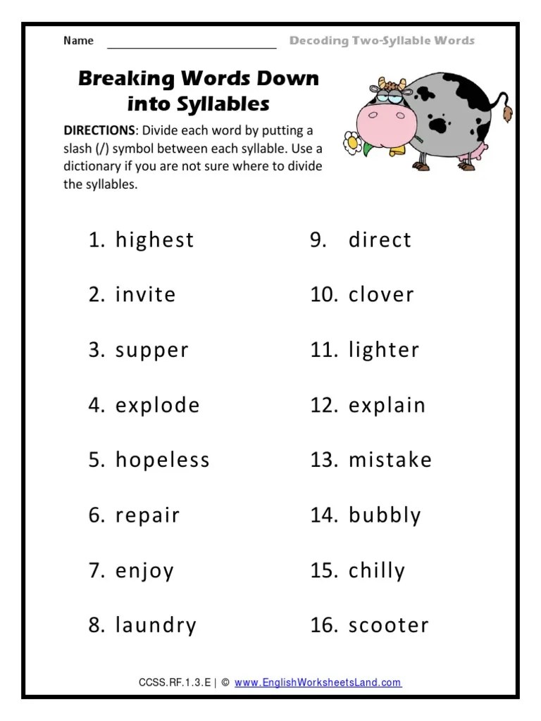 Breaking Words Down into 2 Syllable Words 1 PDF
