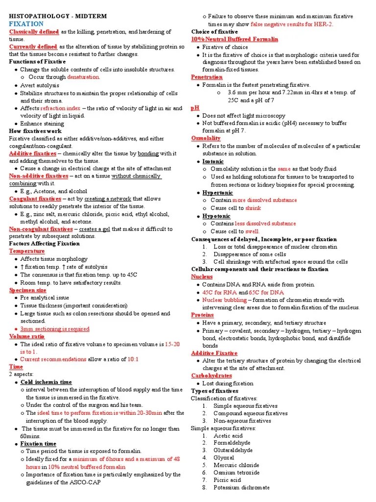 Histopathology Midterm PDF Fixation (Histology) Histopathology