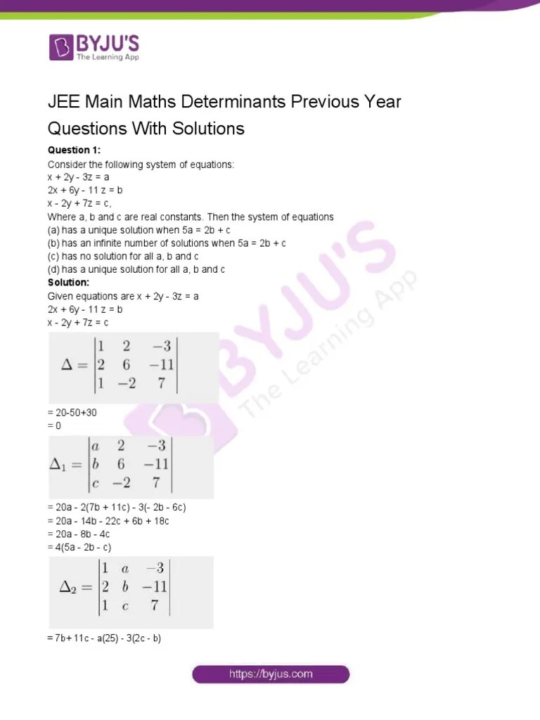JEEMainMathsDeterminantsPreviousYearQuestionsWithSolutions.docx