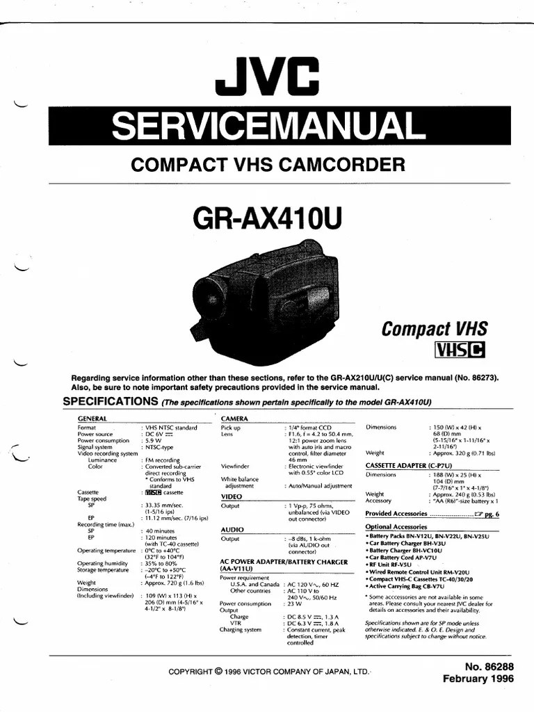 JVC+Camcorder+GRAX410++Manual+de+servicio PDF
