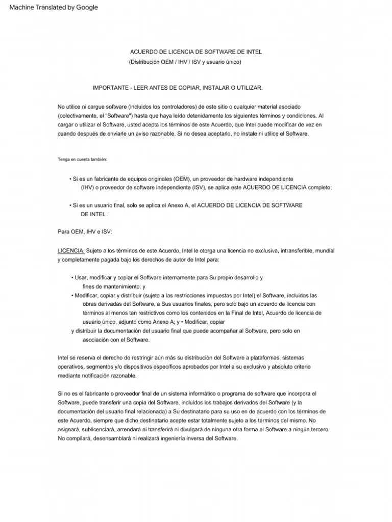 SpIntel Software License PDF Software Informática