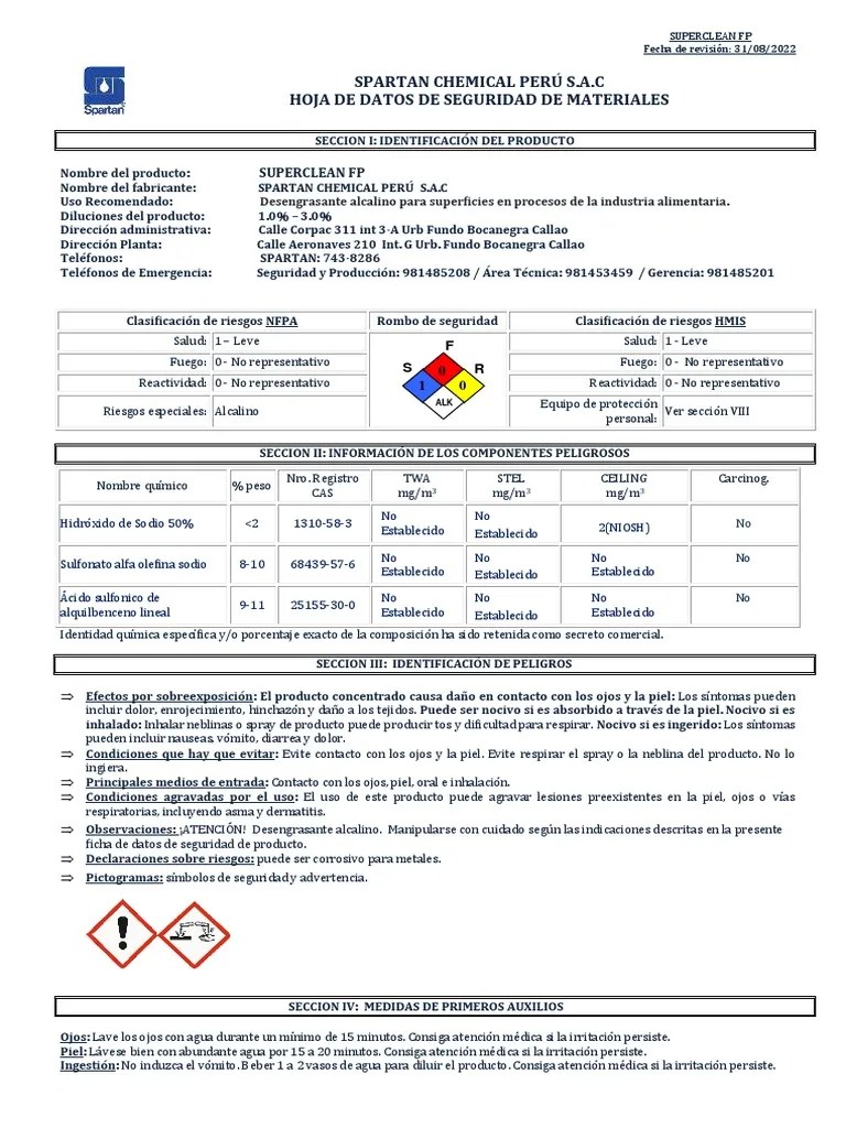 Superclean Fp Msds PDF Agua Química