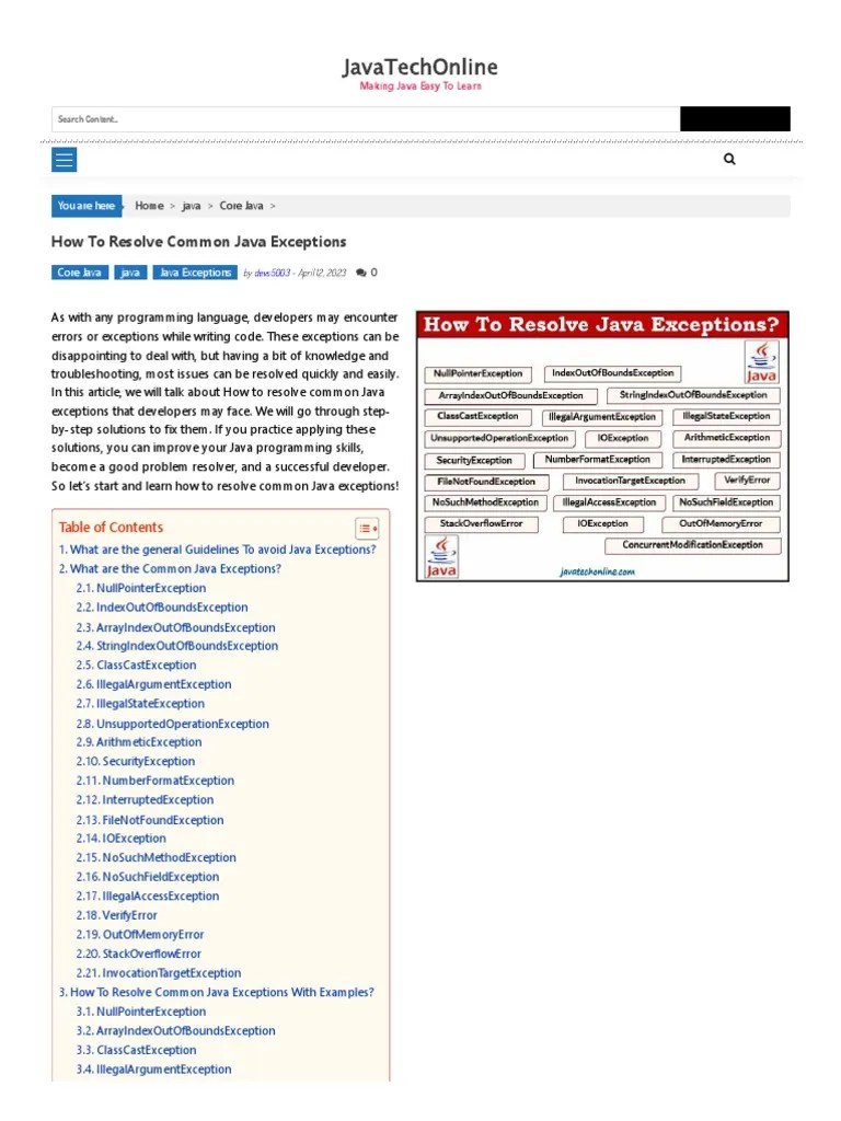 How To Resolve Common Java Exceptions PDF Method