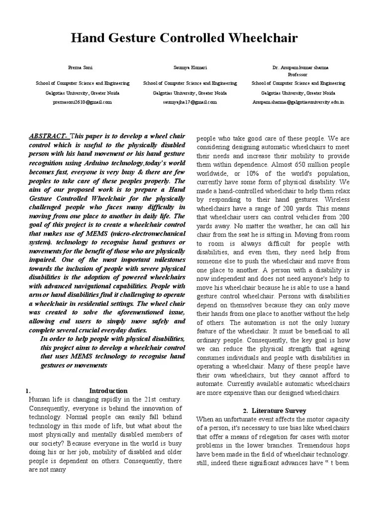 Report On Hand Gesture Controlled Wheelchair PDF Wheelchair Computing