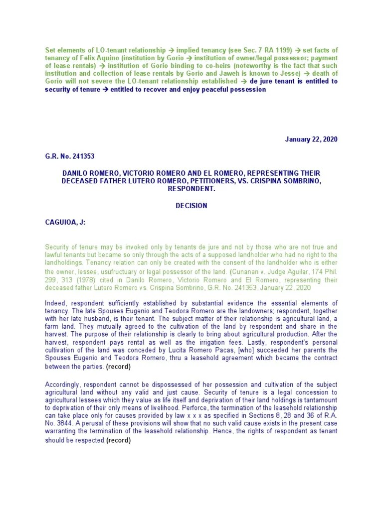 Security of Tenure Jurisprudence PDF Leasehold Estate Lease