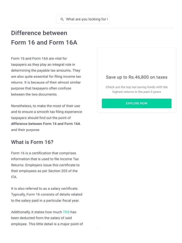 Difference Between Form 16 and Form 16A PDF Taxes Employment