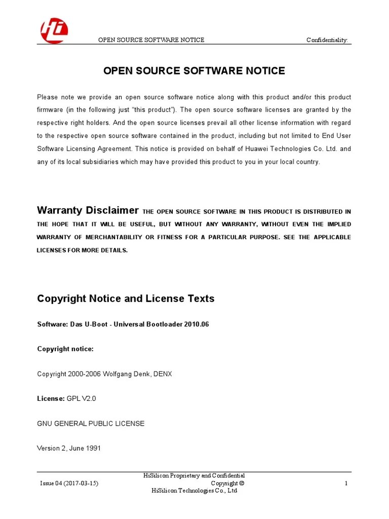 Open Source Software Notice PDF Source Code Proprietary Software
