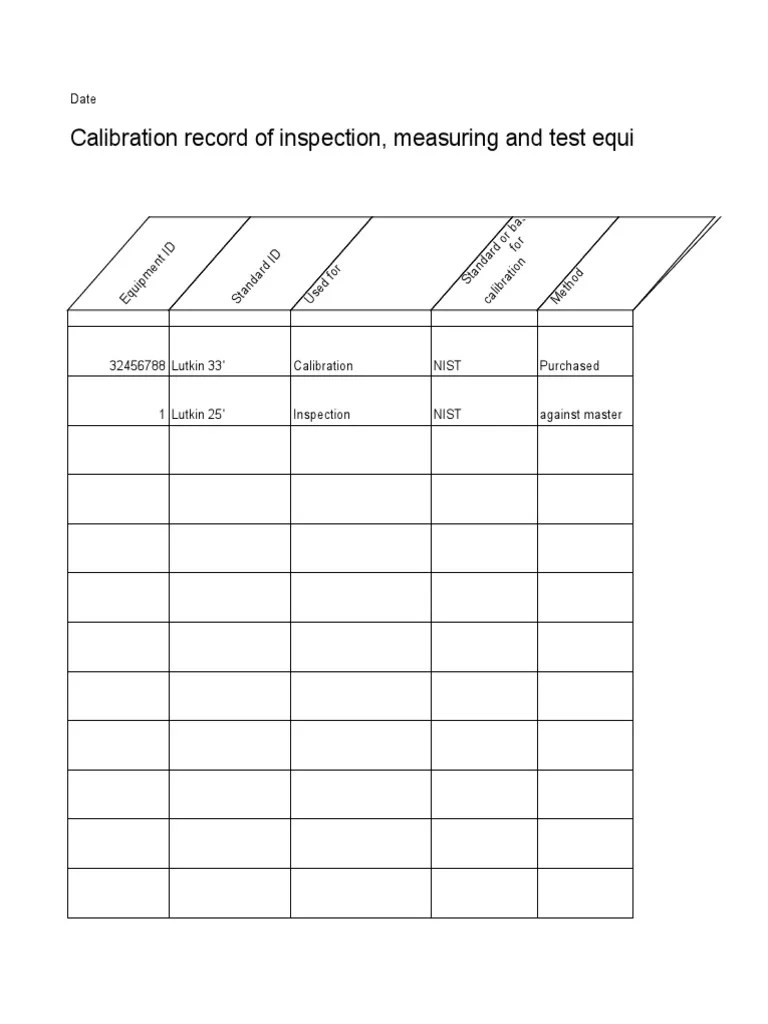 Calibration Record Sample PDF Metrology Accuracy And Precision