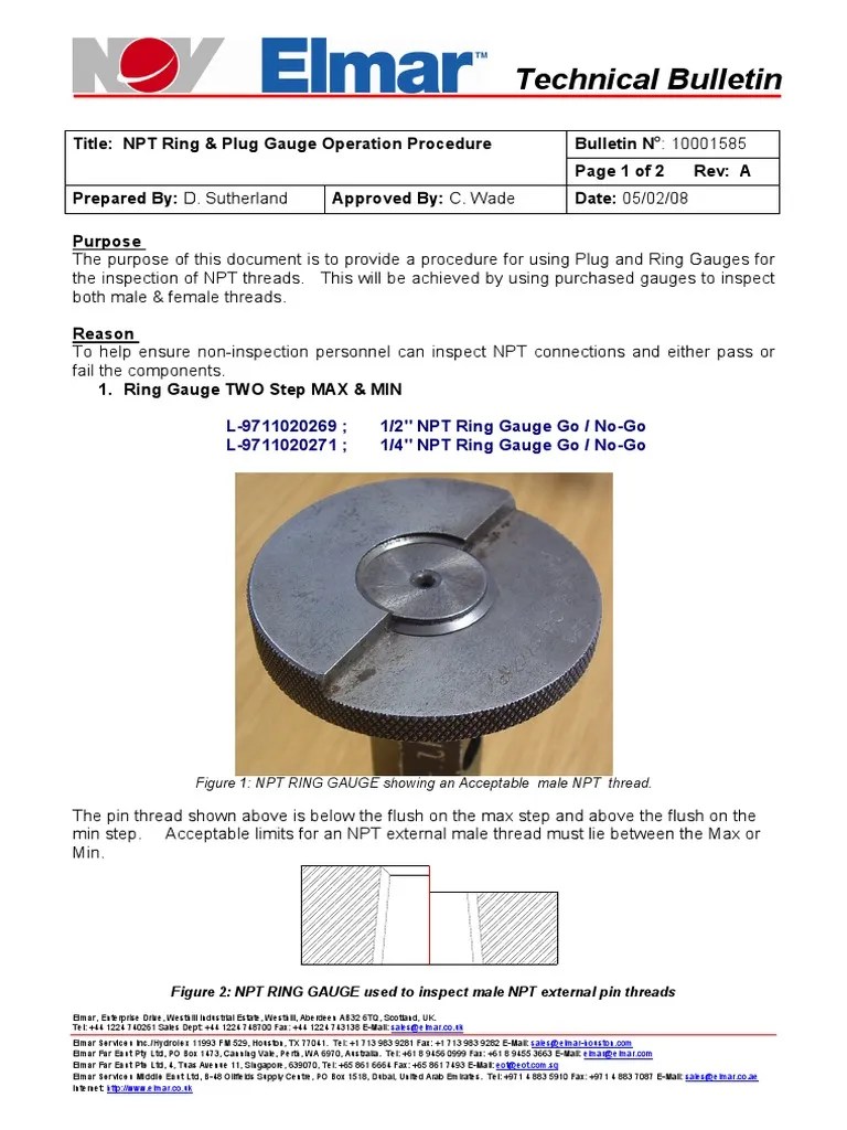 TB10001585 NPT Ring & Plug Gauge Operation Procedure 4347652 01