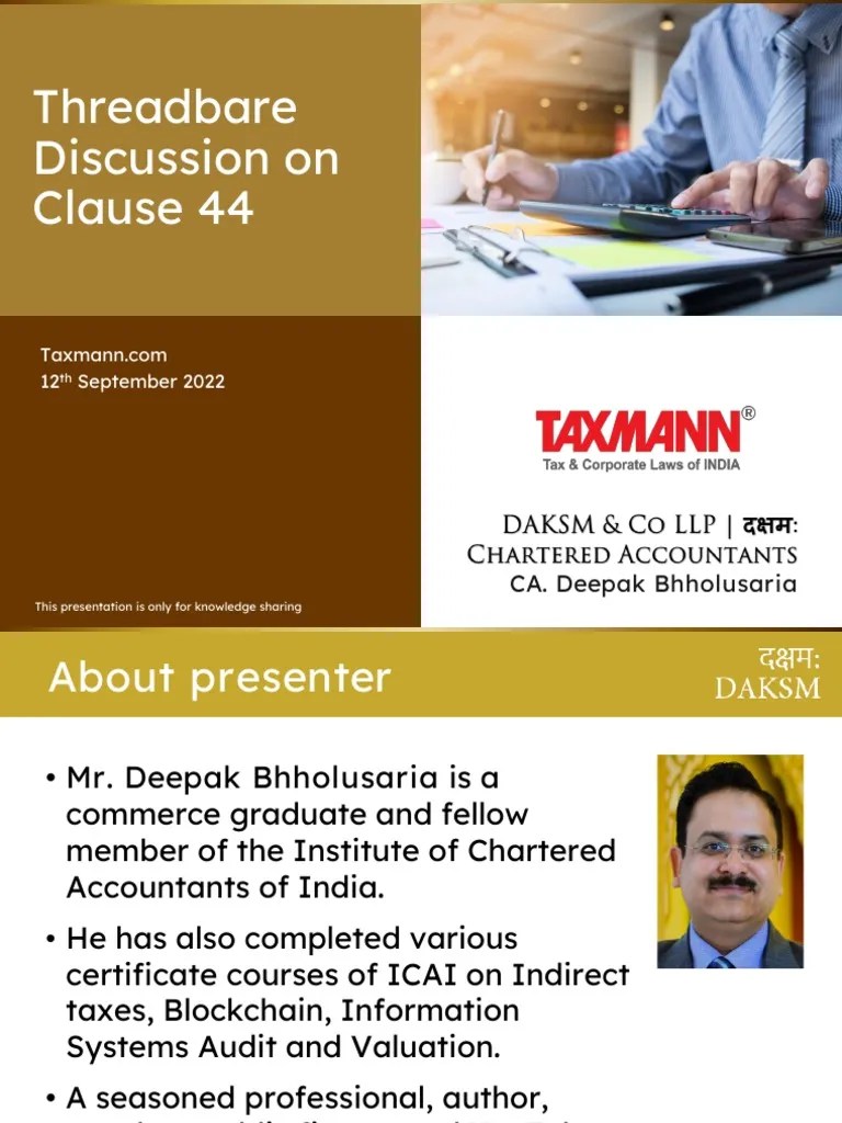 TaxmannPPT Threadbare Discussion On Clause 44 PDF Expense Value