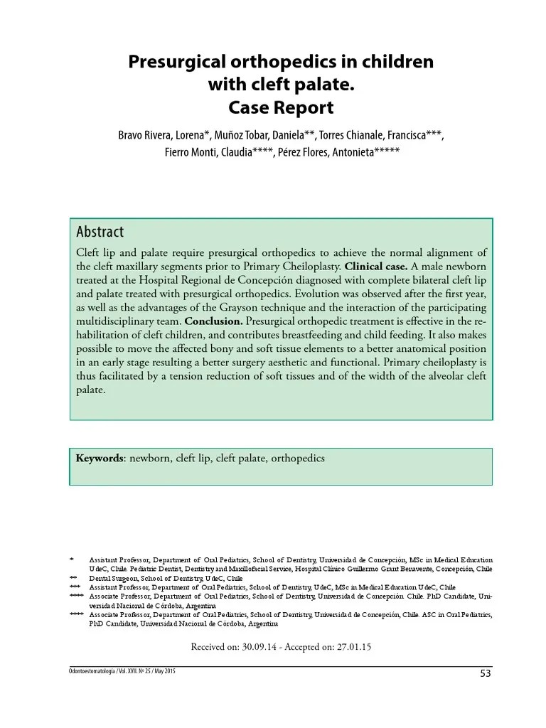Presurgical Orthopedics Case Report PDF Dentistry Human Anatomy