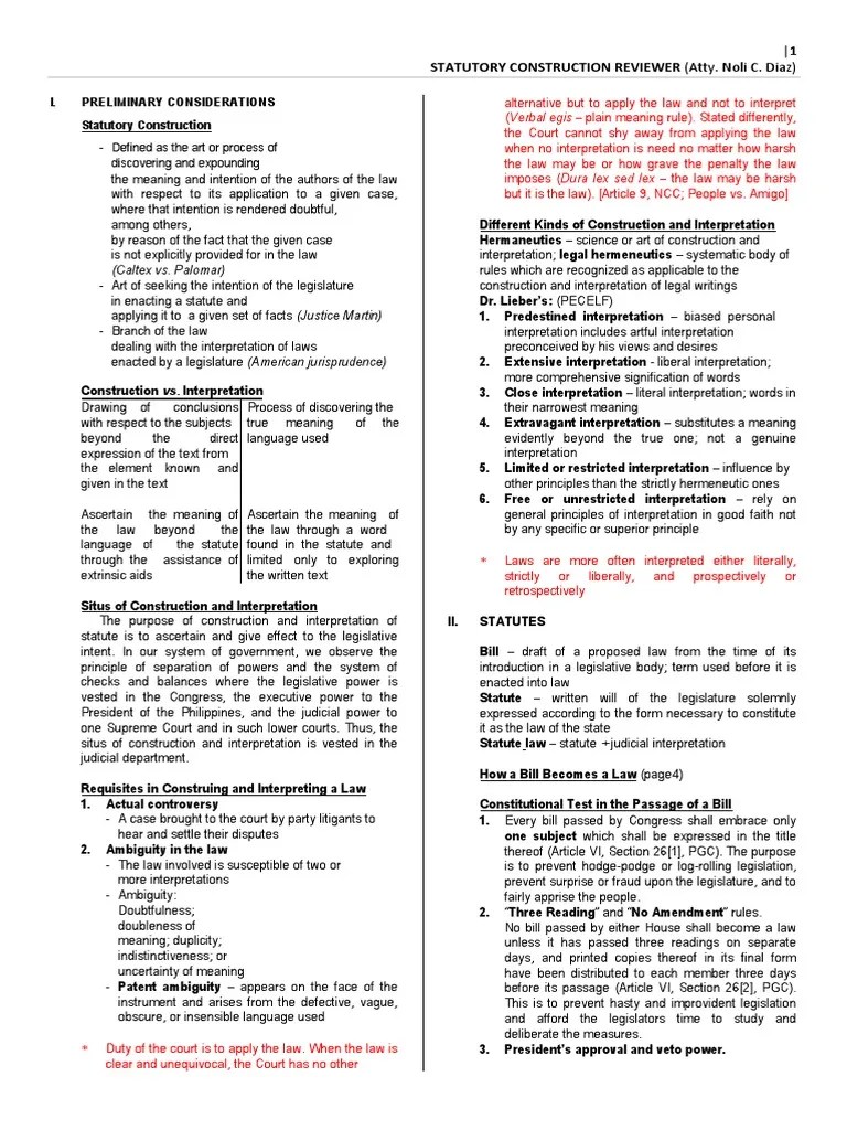 STATUTORY CONSTRUCTION REVIEWER (Atty. Noli C. Diaz) PDF Bill (Law