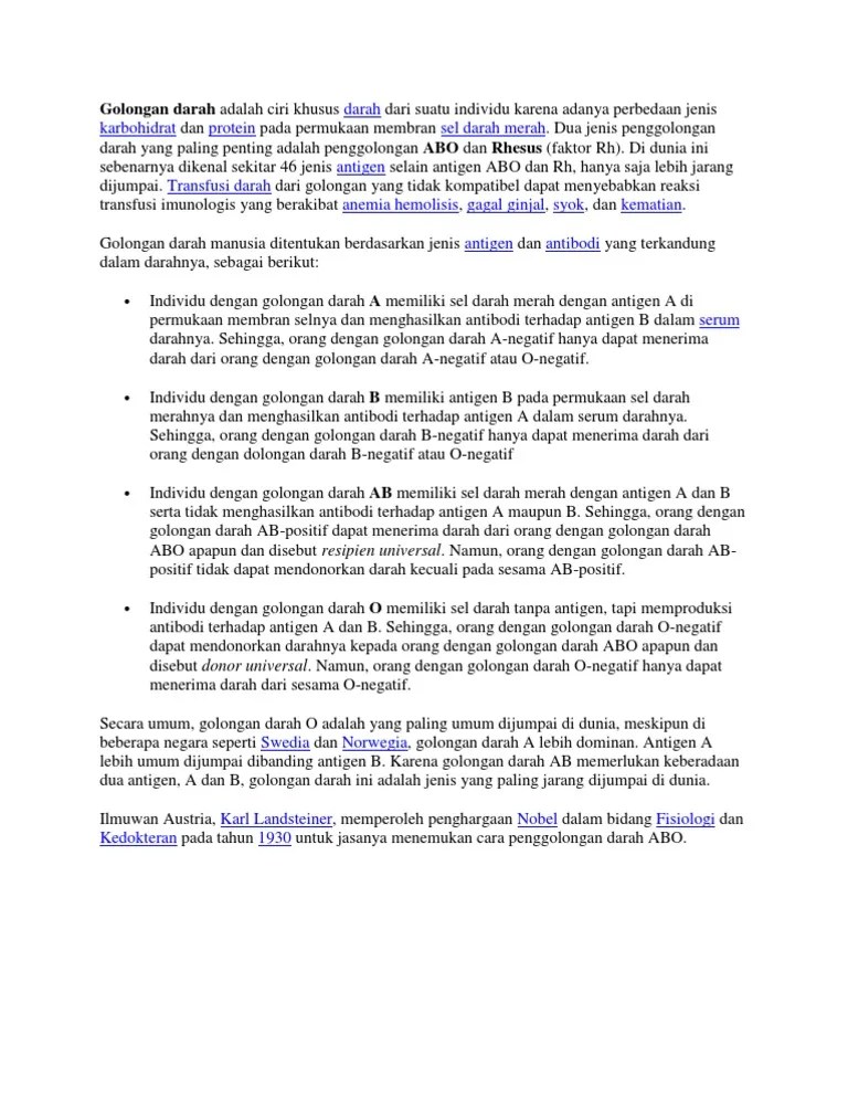 Golongan Darah Adalah Ciri Khusus