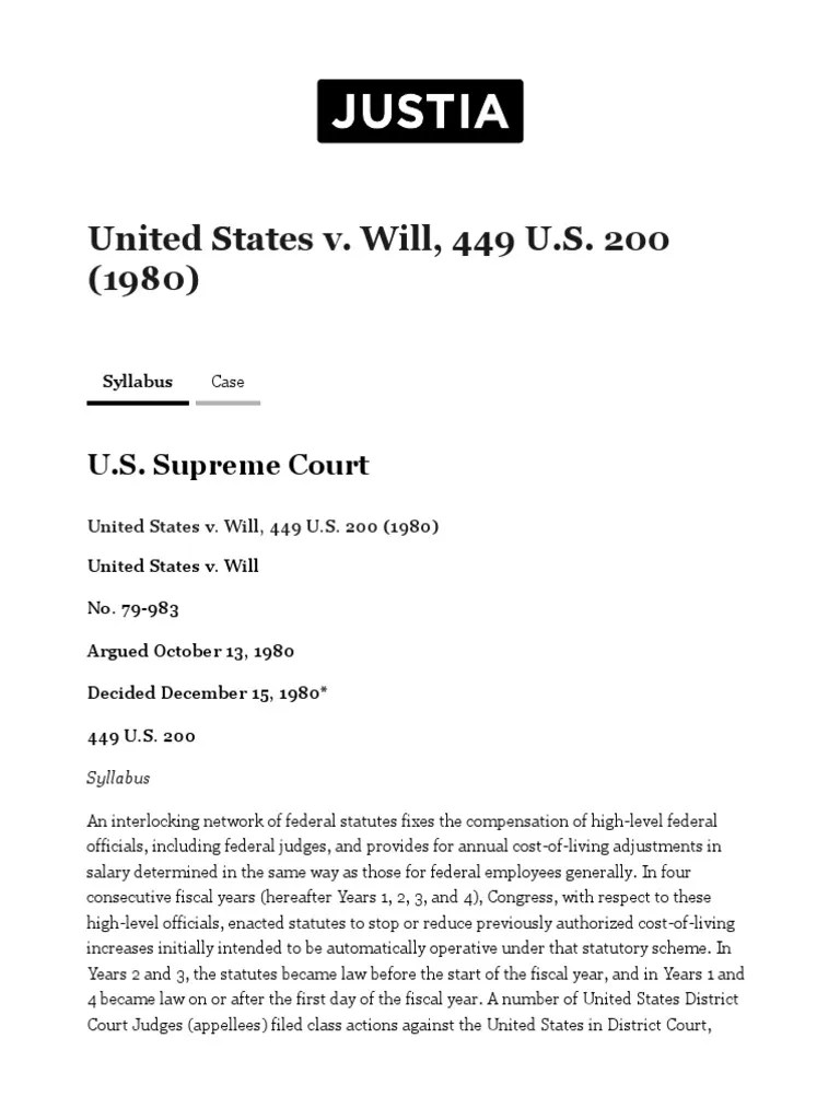 United States v. Will 449 U.S. 200 (1980) Justia US Supreme Court