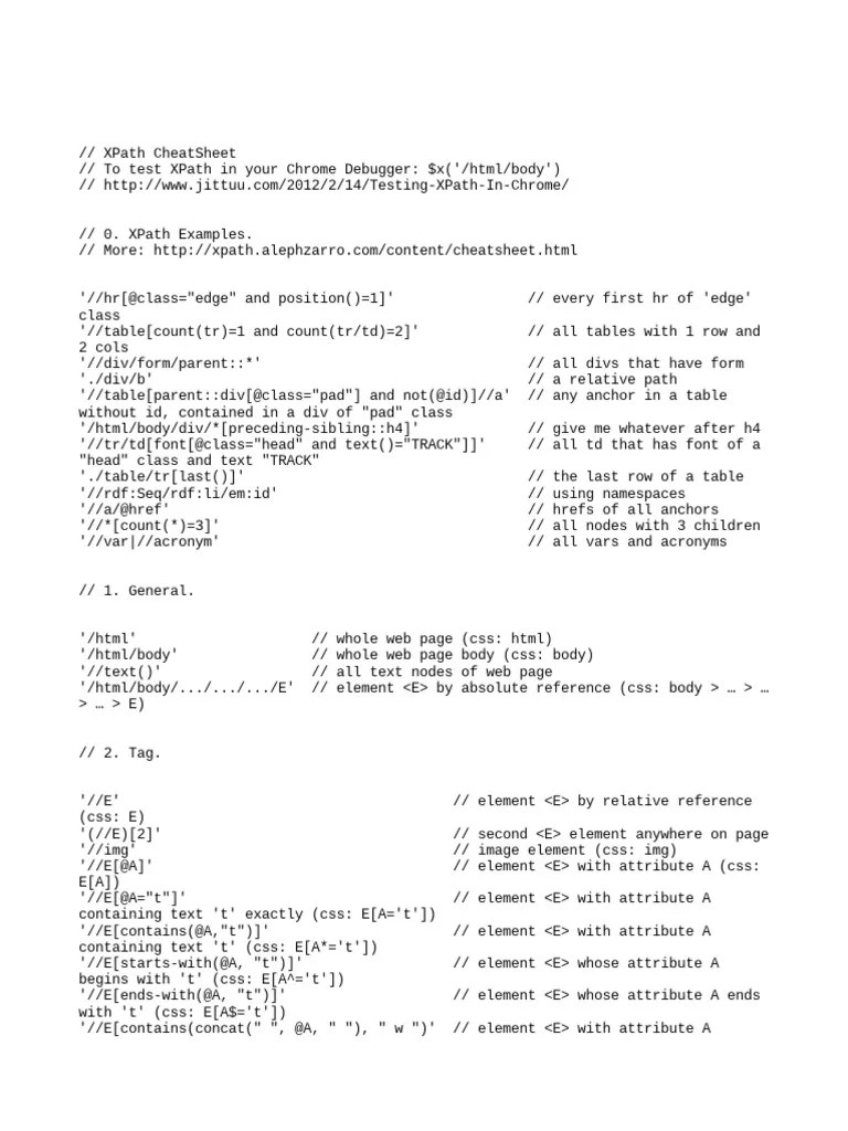 XPath Cheat Sheet PDF Computing Computer Programming