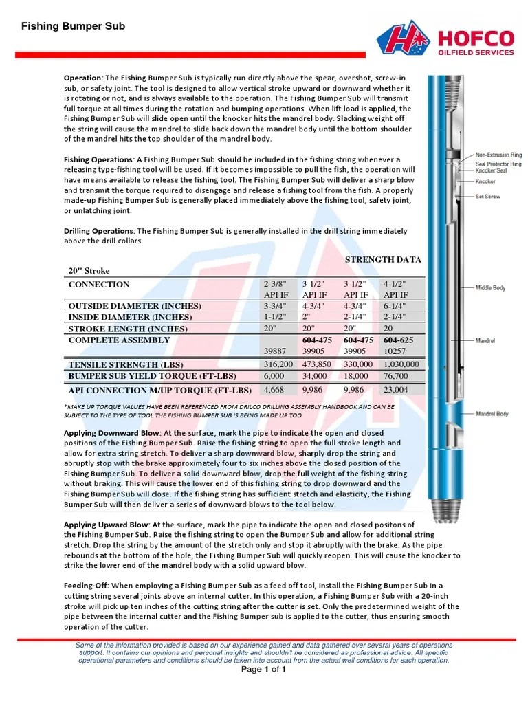 Fishing Bumper Sub Brochure PDF Manufactured Goods Mechanical
