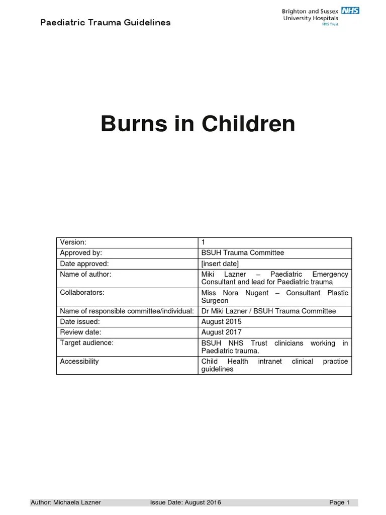 BSUH Paediatric Trauma Guidelines Burns PDF Burn Breathing