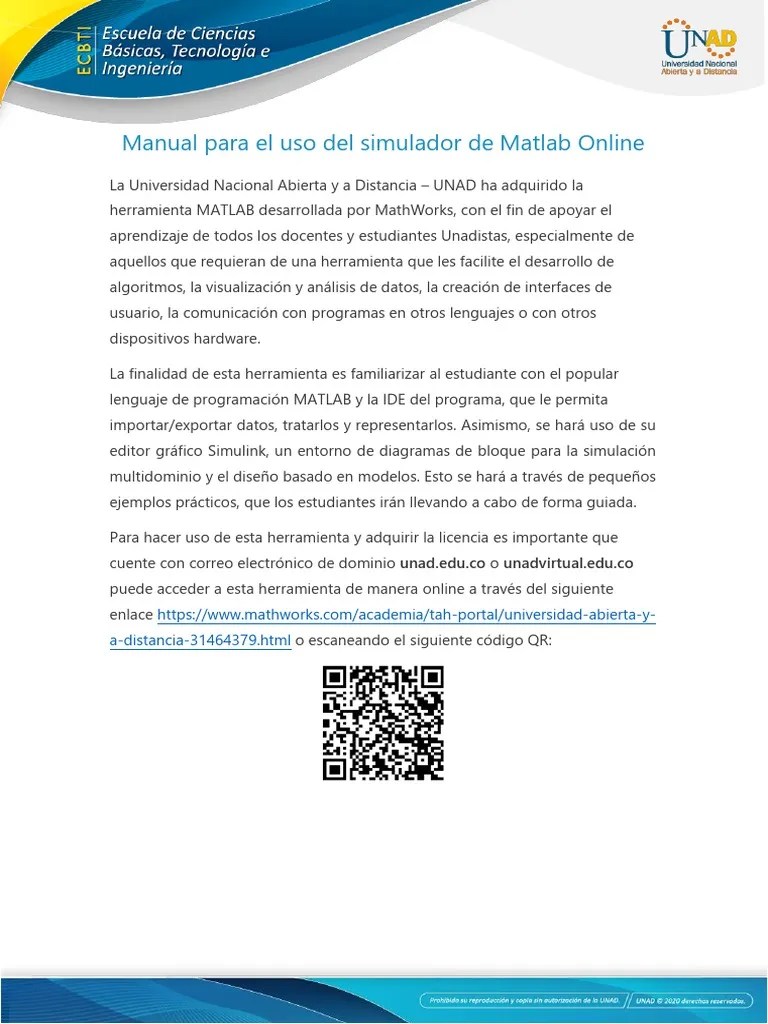 Anexo único Manual para el uso del simulador de Matlab Online PDF