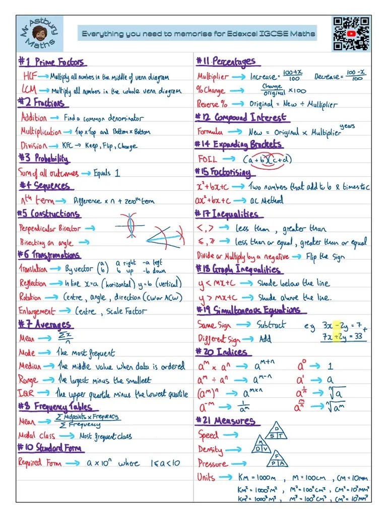 Everything You Need To Memorise For Igcse Edexcel Maths Pdf