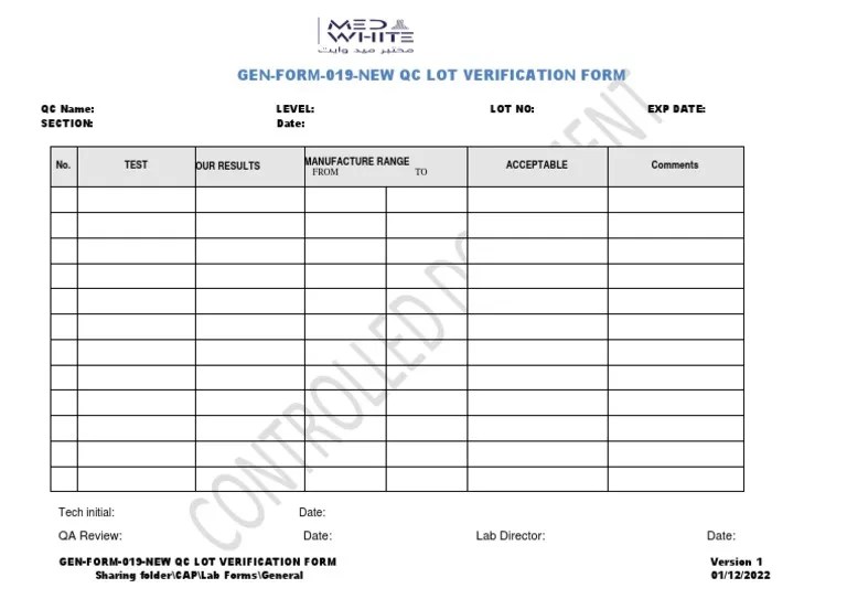 GenForm019 New Qc Lot Verification Form PDF