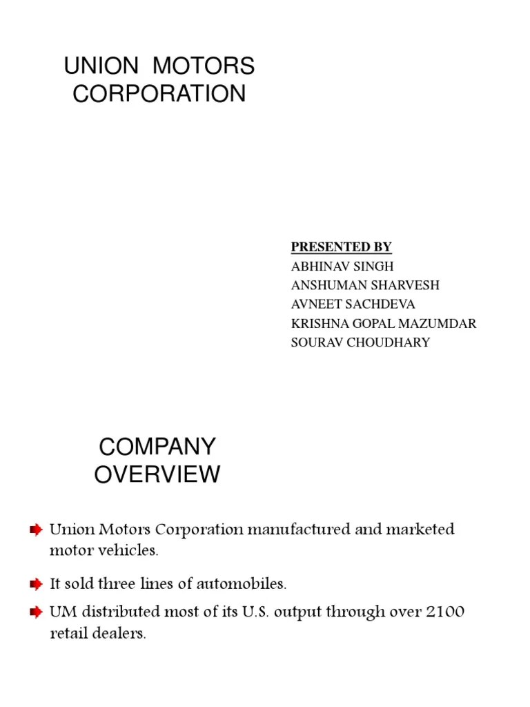 Union Motors Corporation Presented by PDF Sales Retail