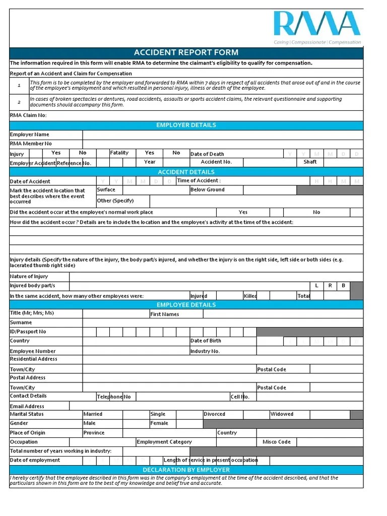 RMD1 Accident Claim Form PDF Employment Injury