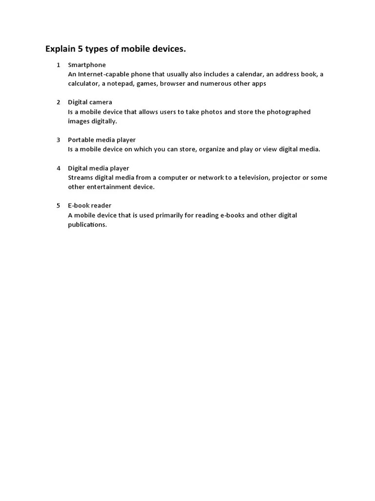 Explain 5 Types of Mobile Devices PDF