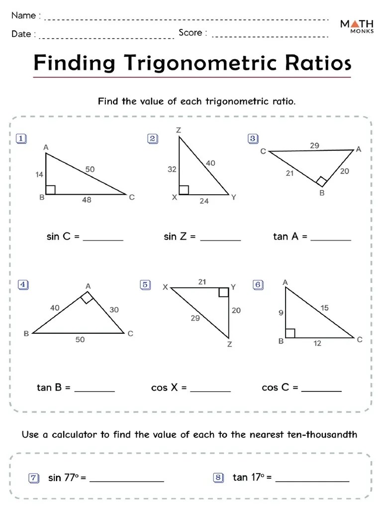 Finding Trigonometric Ratios Worksheet With Answers | PDF