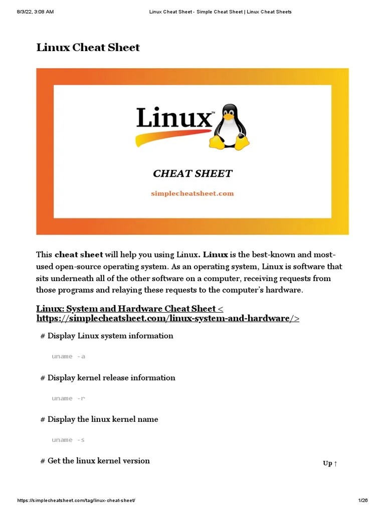 Linux Cheat Sheet Simple Cheat Sheet Linux Cheat Sheets PDF