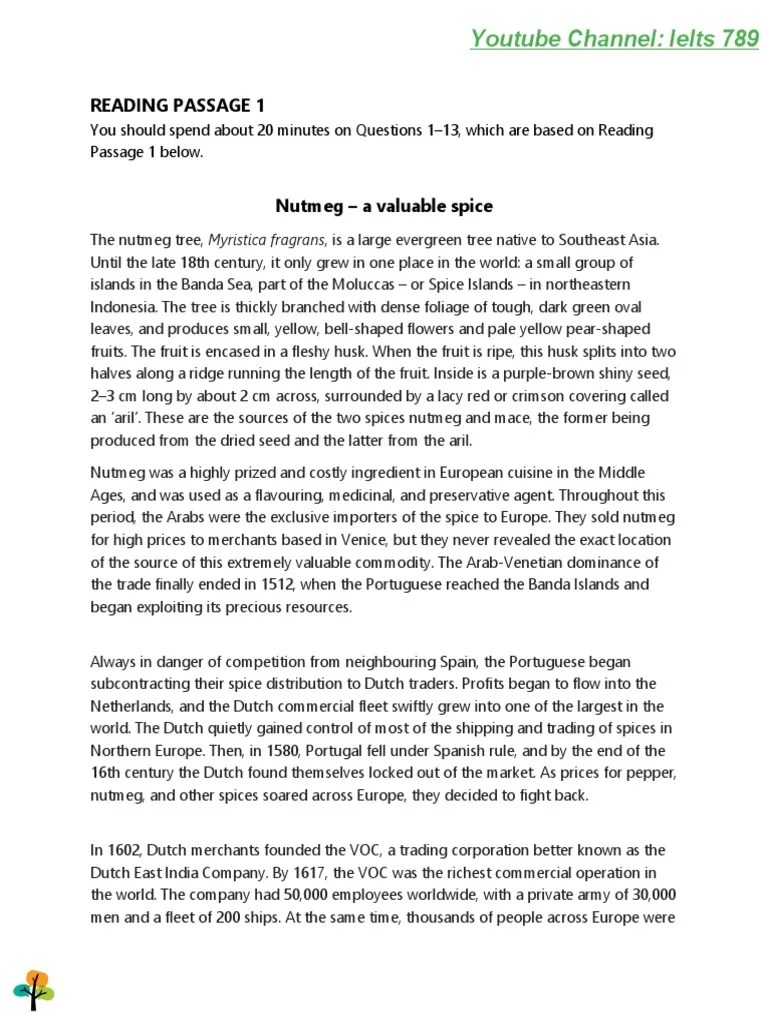 Nutmeg A Valuable Spice Academic Reading Test 15 PDF Download Free