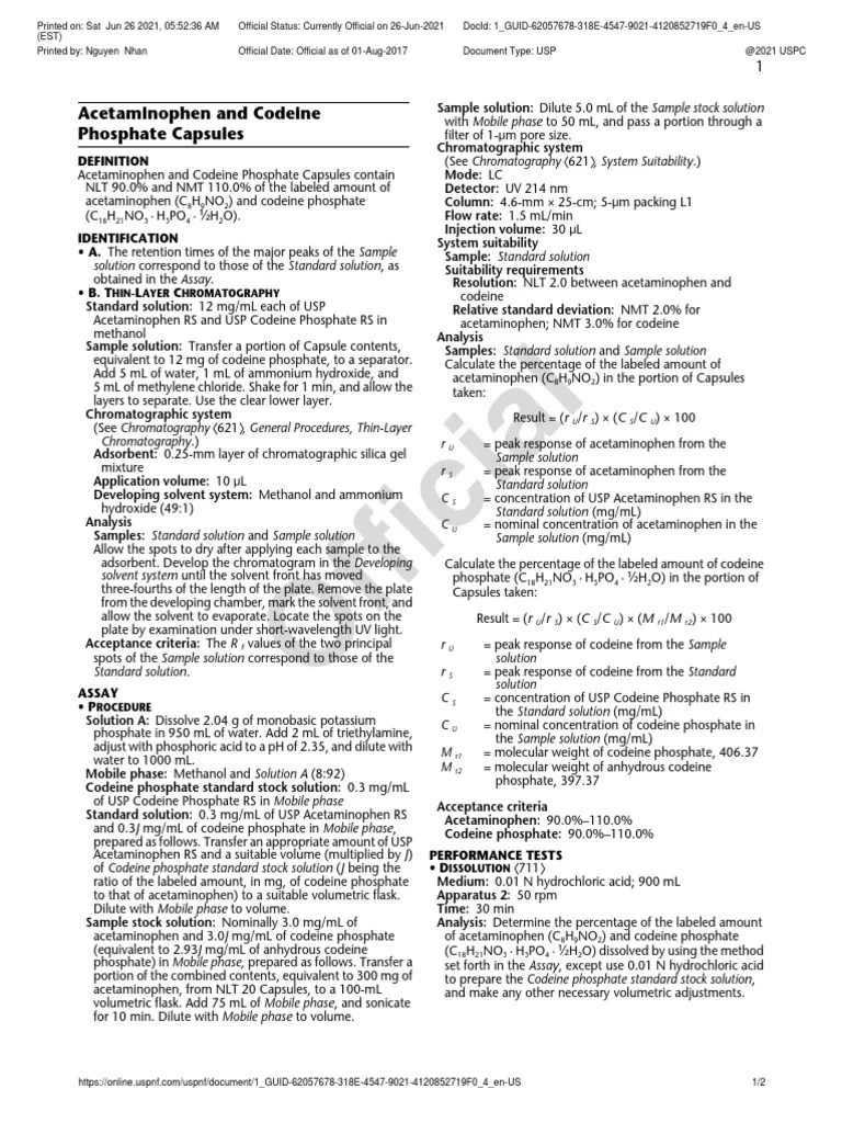 Acetaminophen and Codeine Phosphate Capsules PDF Chromatography