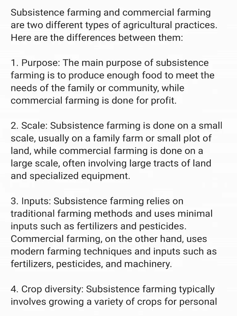 DIFFERENCES BETWEEN SUBSISTENCE FARMING AND COMMERCIAL FARMING PDF
