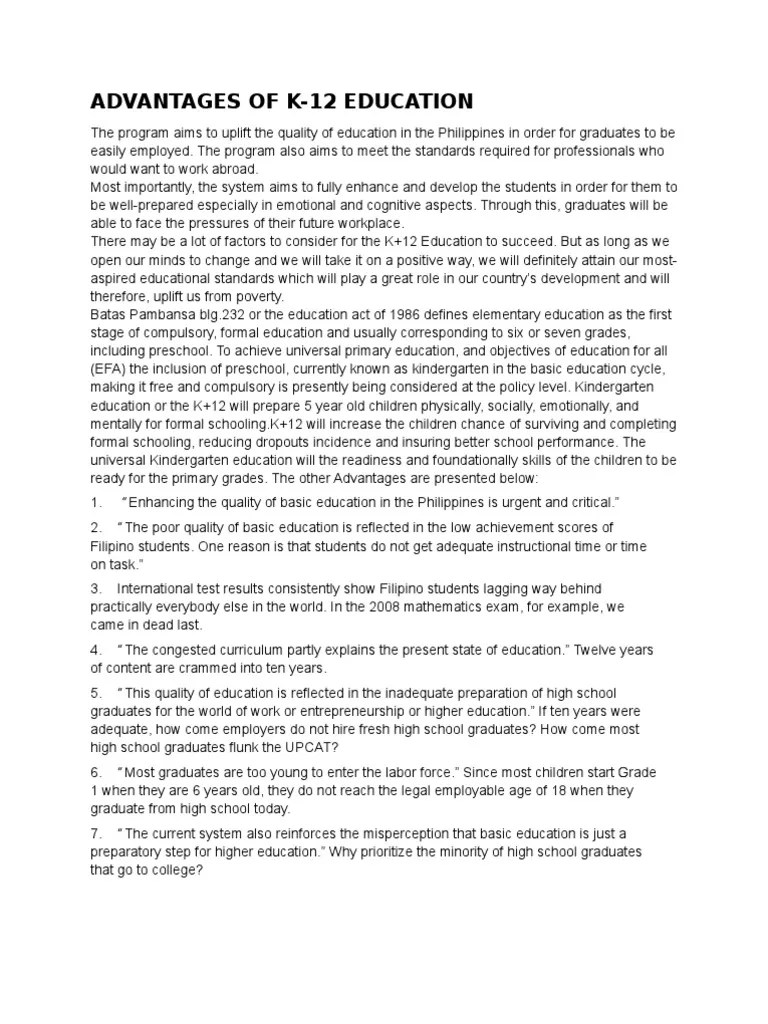 Advantages and Disadvantages of k+12 (1) Sharing Quality Of Life