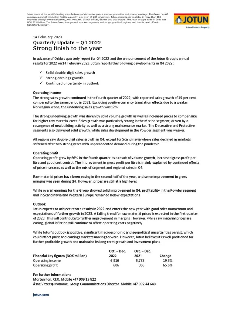 2022q4jotunquarterlyupdate PDF Profit (Economics) Prices