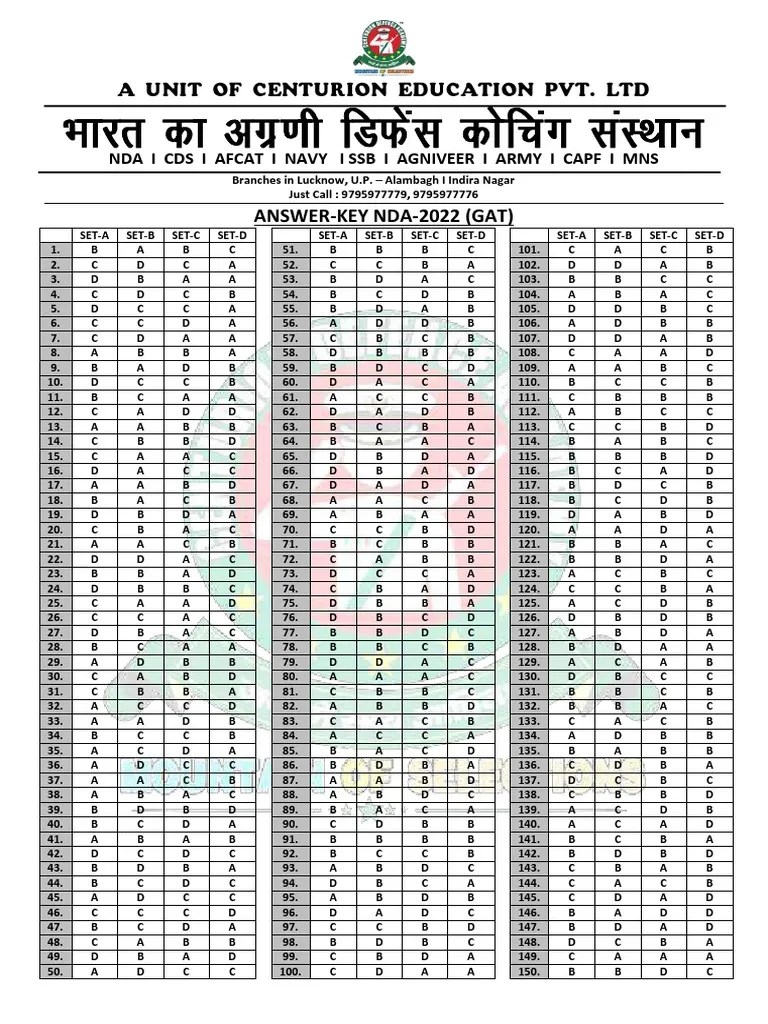 Nda 2 2022 Gat Answer Key PDF