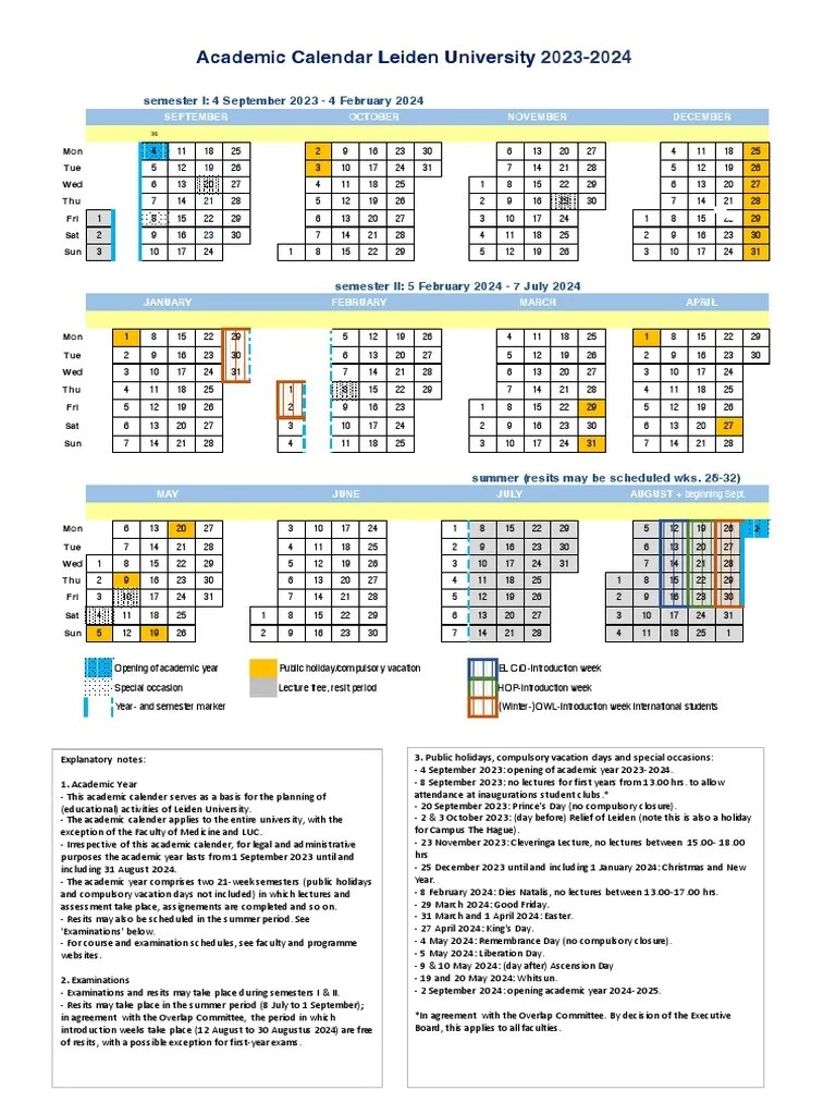 Academic Calendar Leiden University 2023 2025 PDF Academic Term Academia
