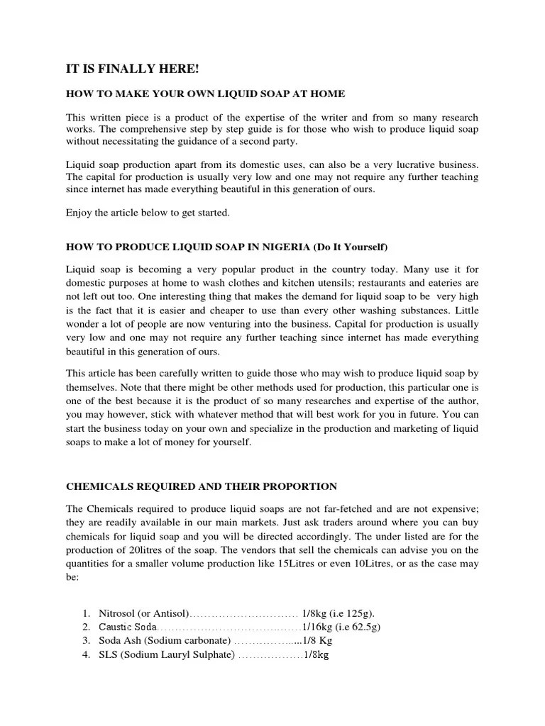 How To Make Liquid Soap (PDF) PDF Sodium Hydroxide Sodium Carbonate