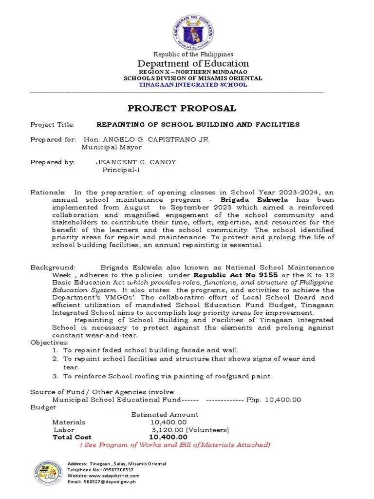 Project Proposal Bunal ES Brigada Eskwela Project PDF