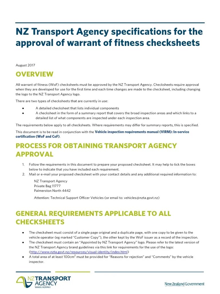 Wof Checksheet Specs PDF Trailer (Vehicle) Wheel