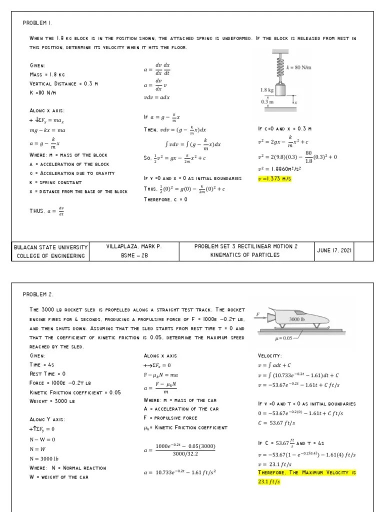 Rectilinear Motion PDF Force Acceleration