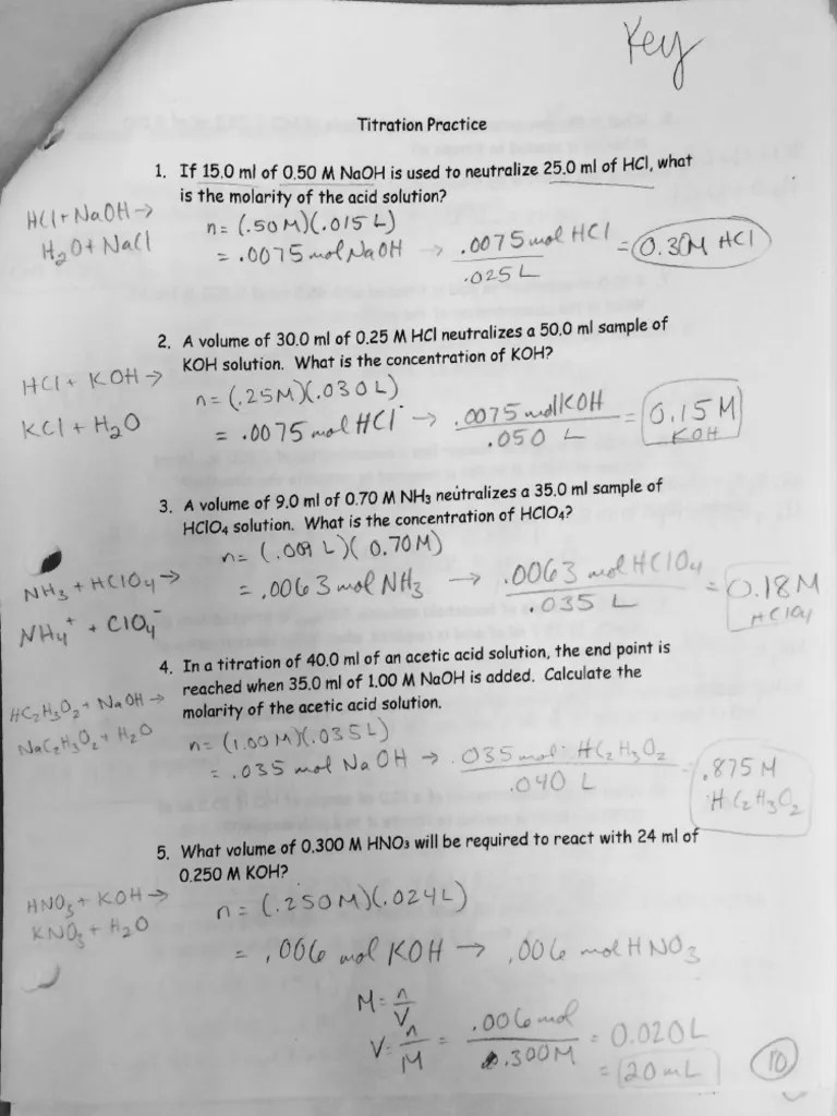 Titration Answer Keys PDF