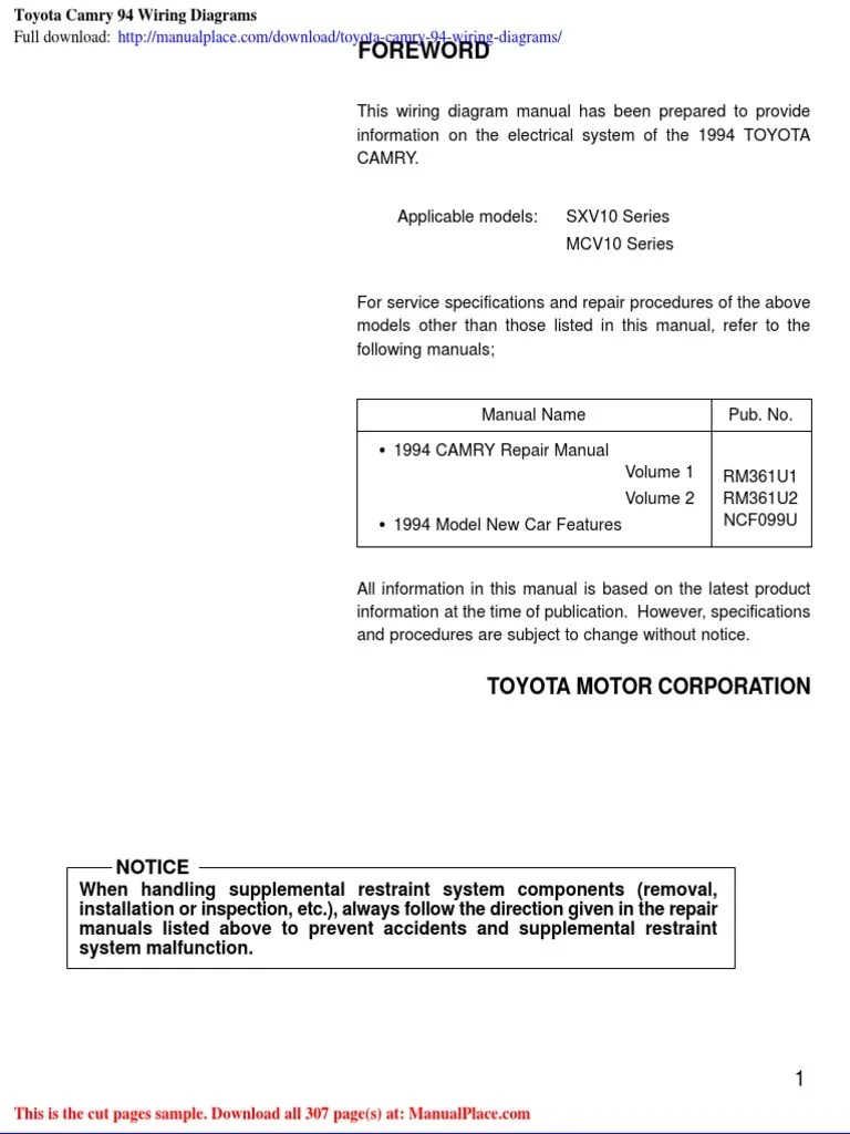 Toyota Camry 94 Wiring Diagrams | PDF | Resistor | Switch