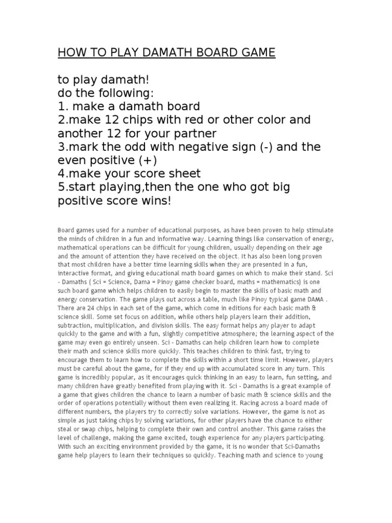 How To Play Damath Board Game Subtraction Arithmetic
