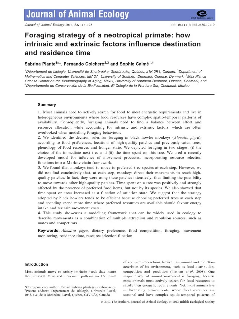 Journal of Animal Ecology 2013 Plante Foraging Strategy of A Neotropical Primate How
