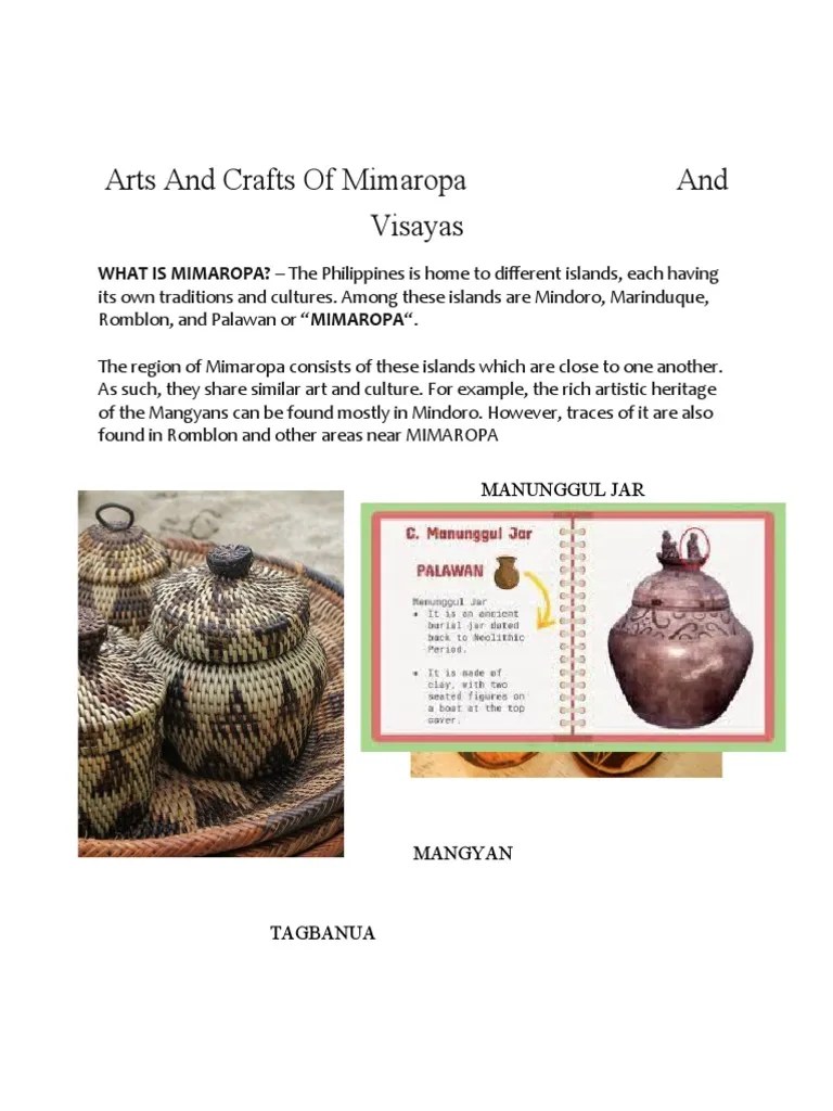 Examples of Arts and Crafts of Mimaropa and Visayas PDF