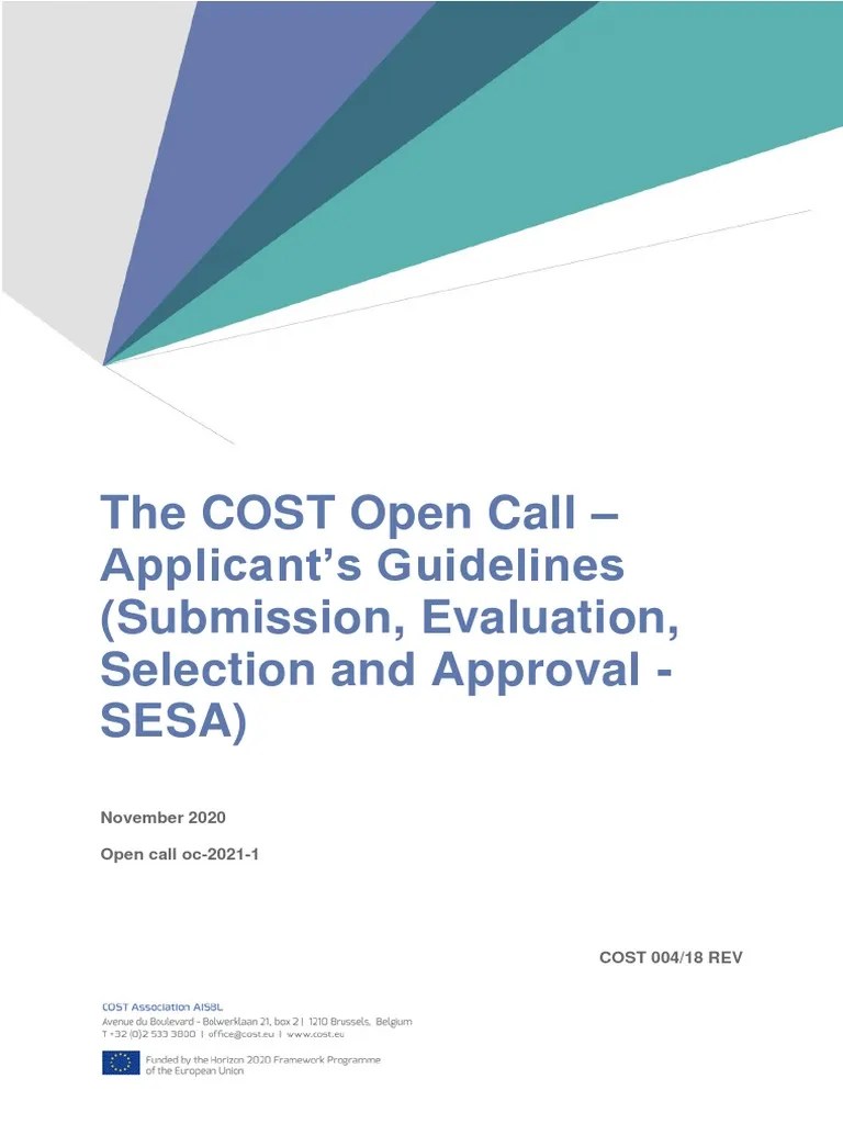 COST 004 18 REV COST Open Call SESA Guidelines Oc 2021 1 Rev